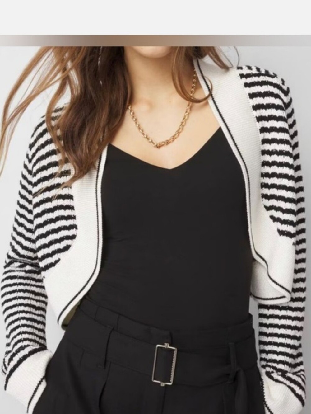 WHBM Ecru & Black Striped Soft Cozy Nubby Knit Cocoon Shrug Sweater Sz:MP - Picture 17 of 17